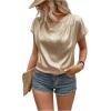 imageMakeMeChic Womens Elegant Metallic Tops Short Sleeve Round Neck BlousesGold