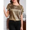 imageMakeMeChic Womens Elegant Metallic Tops Short Sleeve Round Neck BlousesGold a