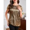imageMakeMeChic Womens Elegant Metallic Tops Short Sleeve Round Neck BlousesGold a