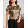 imageMakeMeChic Womens Elegant Metallic Tops Short Sleeve Round Neck BlousesGold a