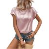 imageMakeMeChic Womens Elegant Metallic Tops Short Sleeve Round Neck BlousesPink