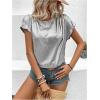 imageMakeMeChic Womens Elegant Metallic Tops Short Sleeve Round Neck BlousesSilver
