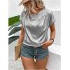imageMakeMeChic Womens Elegant Metallic Tops Short Sleeve Round Neck BlousesSilver