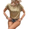 imageMakeMeChic Womens Elegant Metallic Tops Short Sleeve Round Neck BlousesYellow