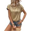 imageMakeMeChic Womens Elegant Metallic Tops Short Sleeve Round Neck BlousesYellow