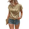 imageMakeMeChic Womens Elegant Metallic Tops Short Sleeve Round Neck BlousesYellow