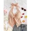 imageMakeMeChic Womens Halter Tops Slit Twist Front Backless Cute Summer Tank TopApricot