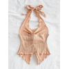 imageMakeMeChic Womens Halter Tops Slit Twist Front Backless Cute Summer Tank TopApricot