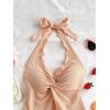 imageMakeMeChic Womens Halter Tops Slit Twist Front Backless Cute Summer Tank TopApricot