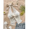 imageMakeMeChic Womens Halter Tops Slit Twist Front Backless Cute Summer Tank TopBeige