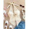imageMakeMeChic Womens Halter Tops Slit Twist Front Backless Cute Summer Tank TopBuckle Apricot