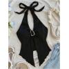imageMakeMeChic Womens Halter Tops Slit Twist Front Backless Cute Summer Tank TopBuckle Black