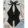 imageMakeMeChic Womens Halter Tops Slit Twist Front Backless Cute Summer Tank TopBuckle Black