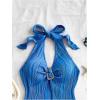 imageMakeMeChic Womens Halter Tops Slit Twist Front Backless Cute Summer Tank TopBuckle Blue