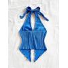 imageMakeMeChic Womens Halter Tops Slit Twist Front Backless Cute Summer Tank TopBuckle Blue