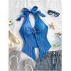 imageMakeMeChic Womens Halter Tops Slit Twist Front Backless Cute Summer Tank TopBuckle Blue