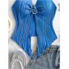 imageMakeMeChic Womens Halter Tops Slit Twist Front Backless Cute Summer Tank TopBuckle Blue