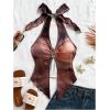 imageMakeMeChic Womens Halter Tops Slit Twist Front Backless Cute Summer Tank TopBuckle Brown