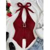imageMakeMeChic Womens Halter Tops Slit Twist Front Backless Cute Summer Tank TopBuckle Burgundy