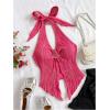 imageMakeMeChic Womens Halter Tops Slit Twist Front Backless Cute Summer Tank TopBuckle Hot Pink