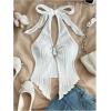 imageMakeMeChic Womens Halter Tops Slit Twist Front Backless Cute Summer Tank TopBuckle White