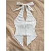 imageMakeMeChic Womens Halter Tops Slit Twist Front Backless Cute Summer Tank TopBuckle White