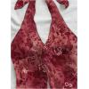 imageMakeMeChic Womens Halter Tops Slit Twist Front Backless Cute Summer Tank TopDark Red