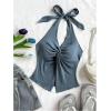imageMakeMeChic Womens Halter Tops Slit Twist Front Backless Cute Summer Tank TopDusty Blue