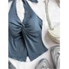 imageMakeMeChic Womens Halter Tops Slit Twist Front Backless Cute Summer Tank TopDusty Blue