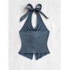 imageMakeMeChic Womens Halter Tops Slit Twist Front Backless Cute Summer Tank TopDusty Blue