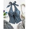 imageMakeMeChic Womens Halter Tops Slit Twist Front Backless Cute Summer Tank TopDusty Blue