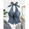imageMakeMeChic Womens Halter Tops Slit Twist Front Backless Cute Summer Tank TopDusty Blue