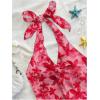 imageMakeMeChic Womens Halter Tops Slit Twist Front Backless Cute Summer Tank TopFlower Red