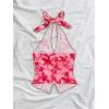 imageMakeMeChic Womens Halter Tops Slit Twist Front Backless Cute Summer Tank TopFlower Red