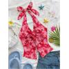 imageMakeMeChic Womens Halter Tops Slit Twist Front Backless Cute Summer Tank TopFlower Red