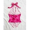 imageMakeMeChic Womens Halter Tops Slit Twist Front Backless Cute Summer Tank TopHot Pink Flower
