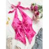 imageMakeMeChic Womens Halter Tops Slit Twist Front Backless Cute Summer Tank TopHot Pink Flower