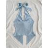 imageMakeMeChic Womens Halter Tops Slit Twist Front Backless Cute Summer Tank TopLight Blue