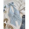 imageMakeMeChic Womens Halter Tops Slit Twist Front Backless Cute Summer Tank TopLight Blue