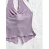 imageMakeMeChic Womens Halter Tops Slit Twist Front Backless Cute Summer Tank TopMauve Purple