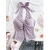 imageMakeMeChic Womens Halter Tops Slit Twist Front Backless Cute Summer Tank TopMauve Purple