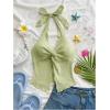 imageMakeMeChic Womens Halter Tops Slit Twist Front Backless Cute Summer Tank TopMint Green
