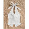 imageMakeMeChic Womens Halter Tops Slit Twist Front Backless Cute Summer Tank TopSolid White