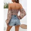 imageMakeMeChic Womens Off Shoulder Lantern Sleeve Crop Top Boho Ditsy Floral Blouse ShirtMulticolor