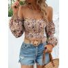 imageMakeMeChic Womens Off Shoulder Lantern Sleeve Crop Top Boho Ditsy Floral Blouse ShirtMulticolor