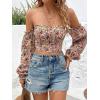 imageMakeMeChic Womens Off Shoulder Lantern Sleeve Crop Top Boho Ditsy Floral Blouse ShirtMulticolor