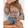 imageMakeMeChic Womens Off Shoulder Lantern Sleeve Crop Top Boho Ditsy Floral Blouse ShirtMulticolor