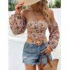 imageMakeMeChic Womens Off Shoulder Lantern Sleeve Crop Top Boho Ditsy Floral Blouse ShirtMulticolor