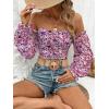 imageMakeMeChic Womens Off Shoulder Lantern Sleeve Crop Top Boho Ditsy Floral Blouse ShirtPink