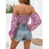 imageMakeMeChic Womens Off Shoulder Lantern Sleeve Crop Top Boho Ditsy Floral Blouse ShirtPink